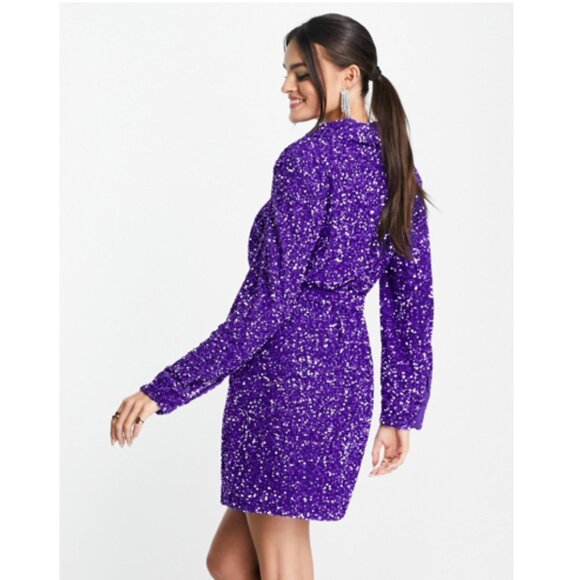 & Other Stories All Over Purple Sequin Mini Shirt Dress - Small - Picture 2 of 12